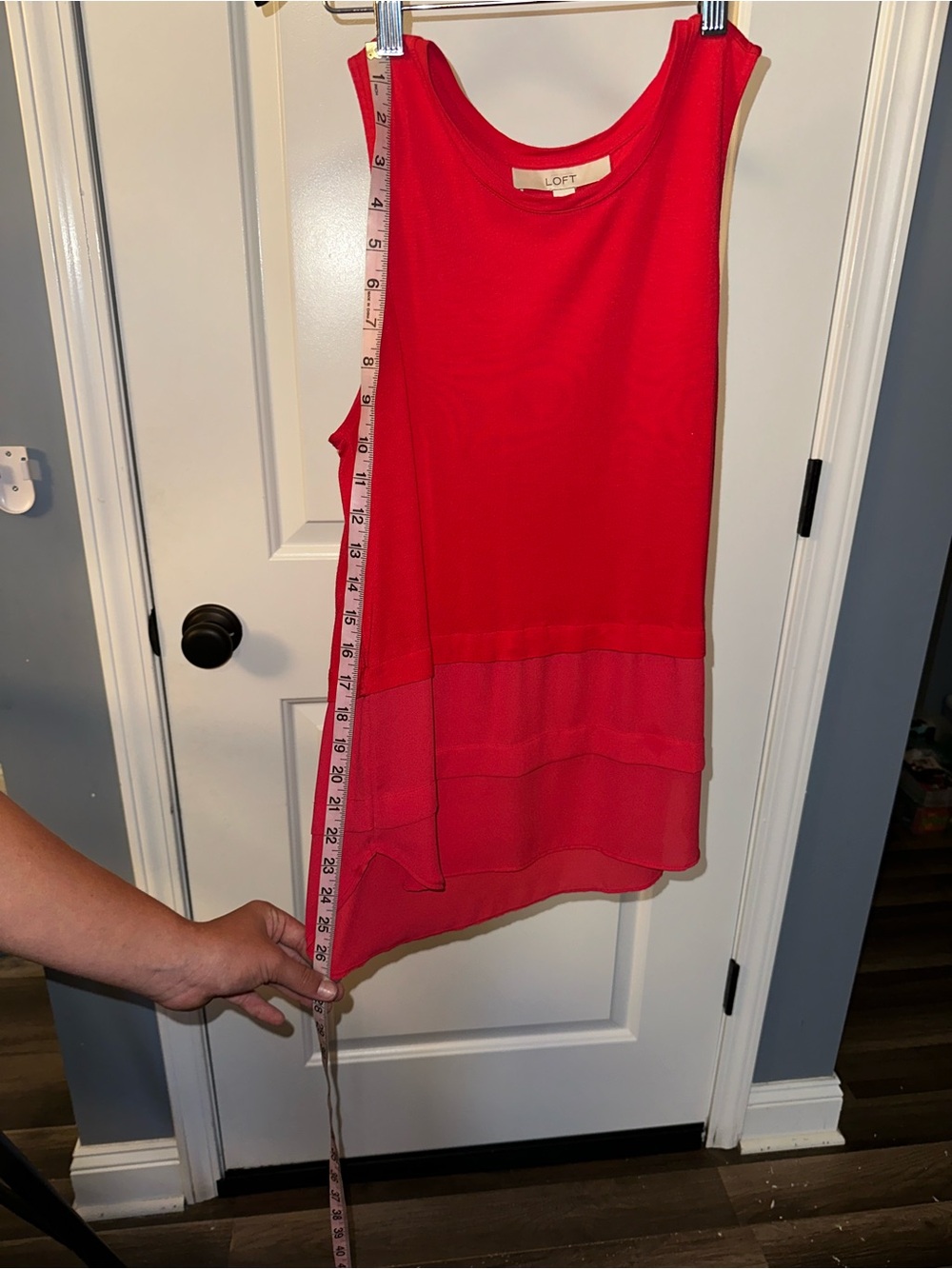 LOFT Bright Red Sleeveless Layered Hem Tank